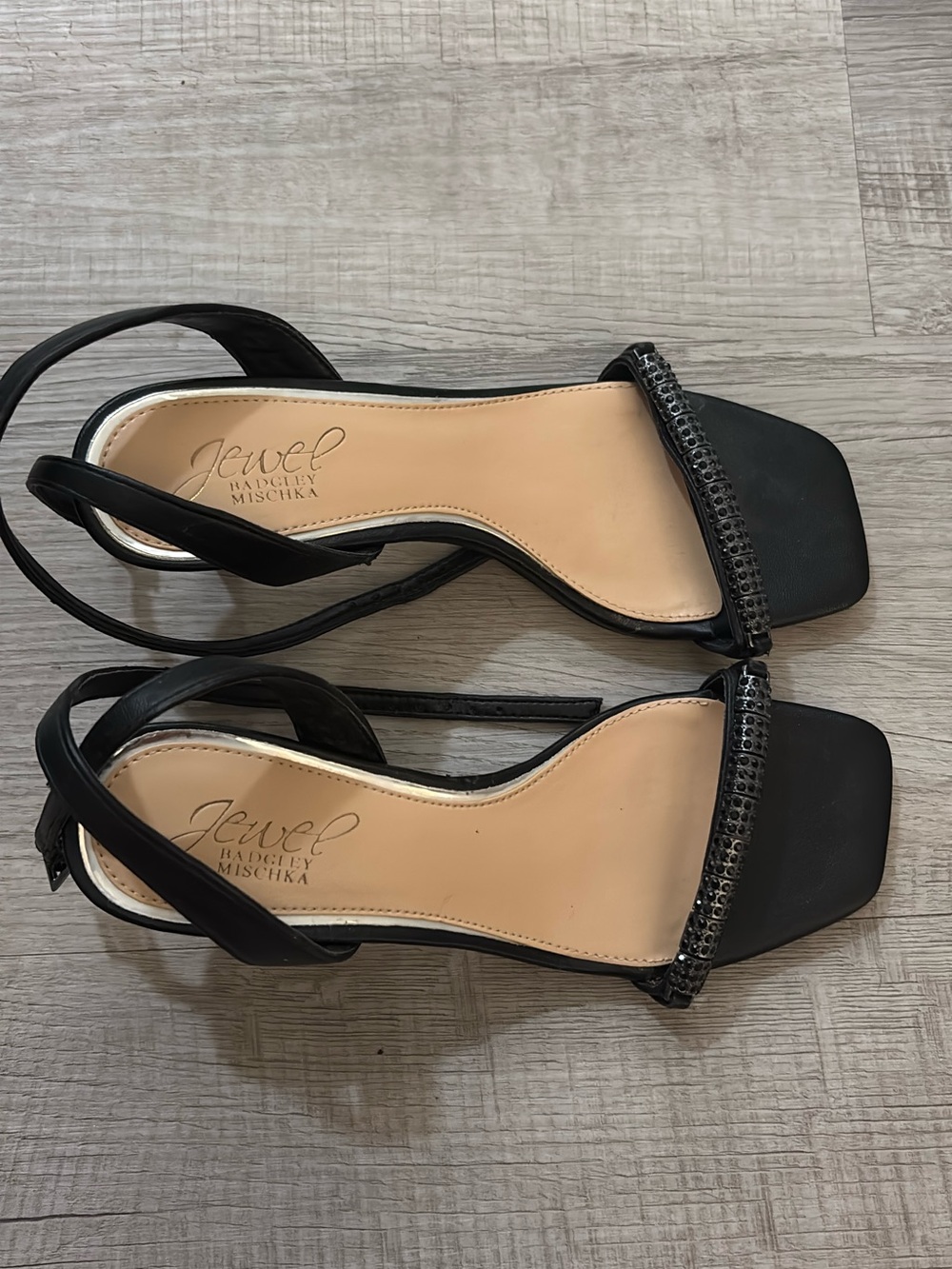 Jewel Badgley Mischka Black Crystal-Embellished Strappy Heels